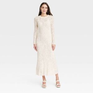 Women's Long Sleeve Maxi Pointelle Dress - A New Day Cream S
